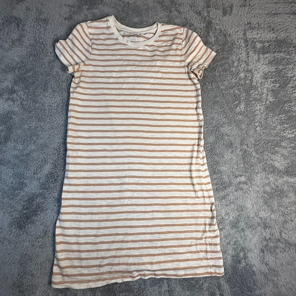 Universal Thread Tan Cream Striped Cotton T-Shirt Mini Dress Small F16991425